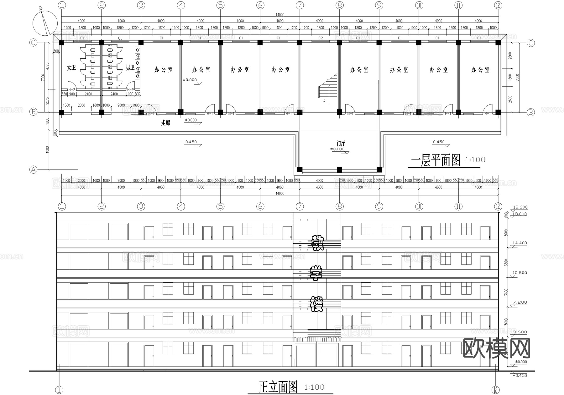 五层高中教学楼学校建筑cad施工图