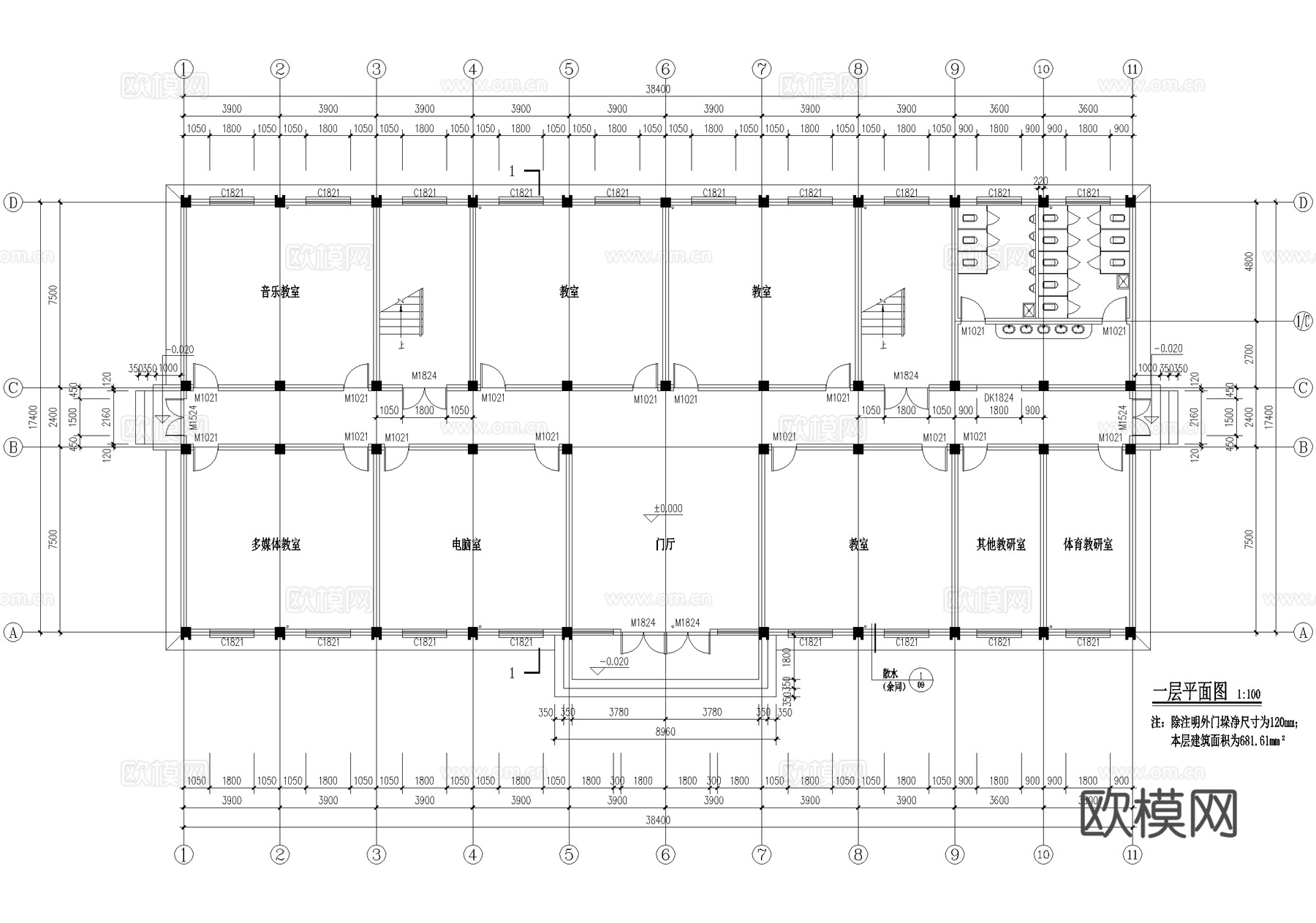 四层中学教学楼学校建筑cad施工图