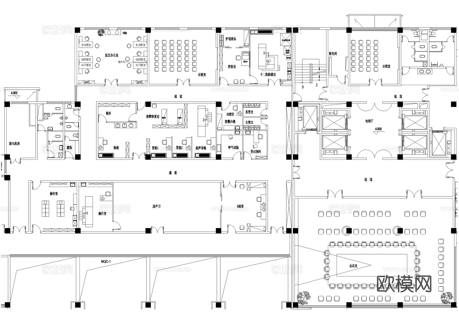 病房住院医技综合楼 一二层平面图cad施工图