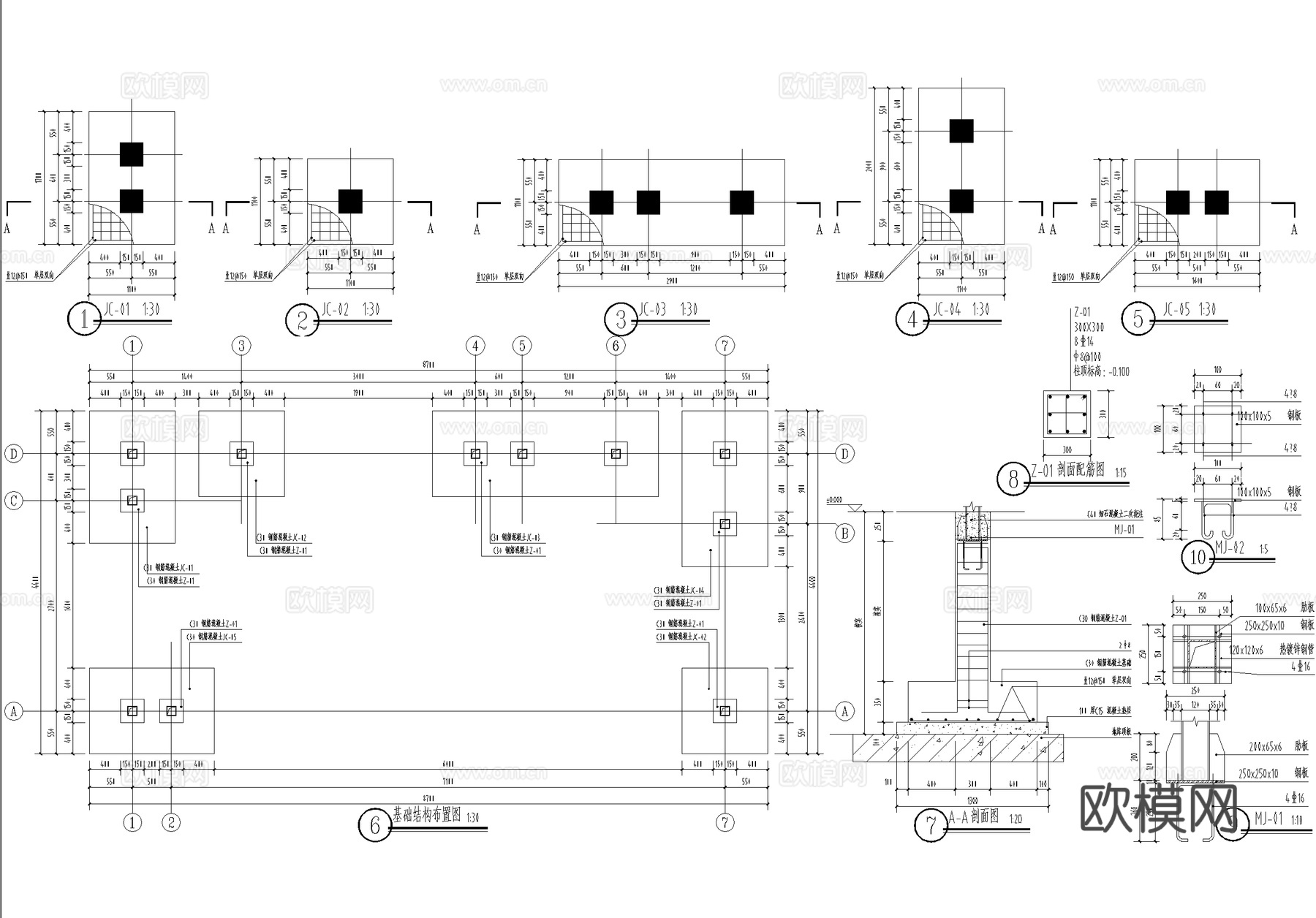 小区廊架会客厅 玻璃廊架 结构图cad施工图