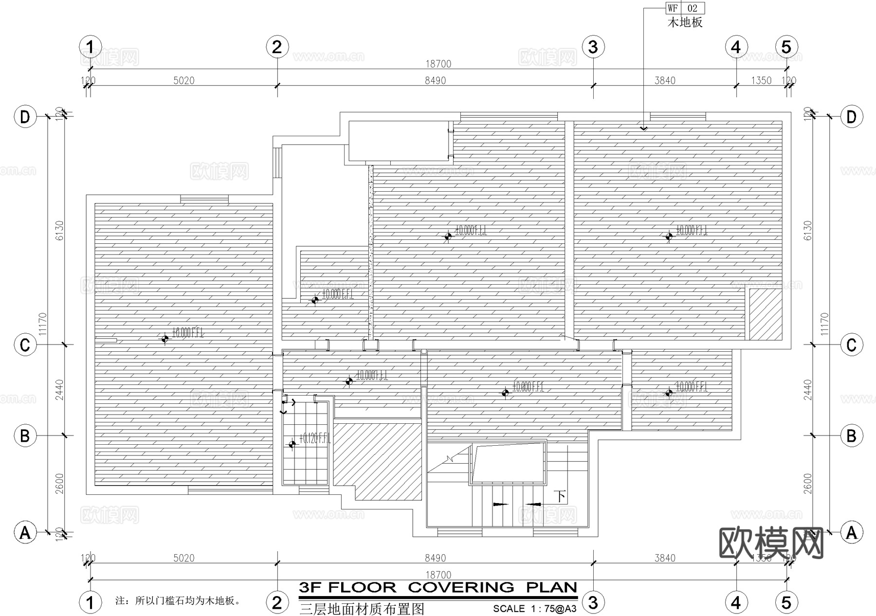三层皮肤病医院平面系统图 天花灯具地面材质 墙体尺寸墙面材质cad施工图