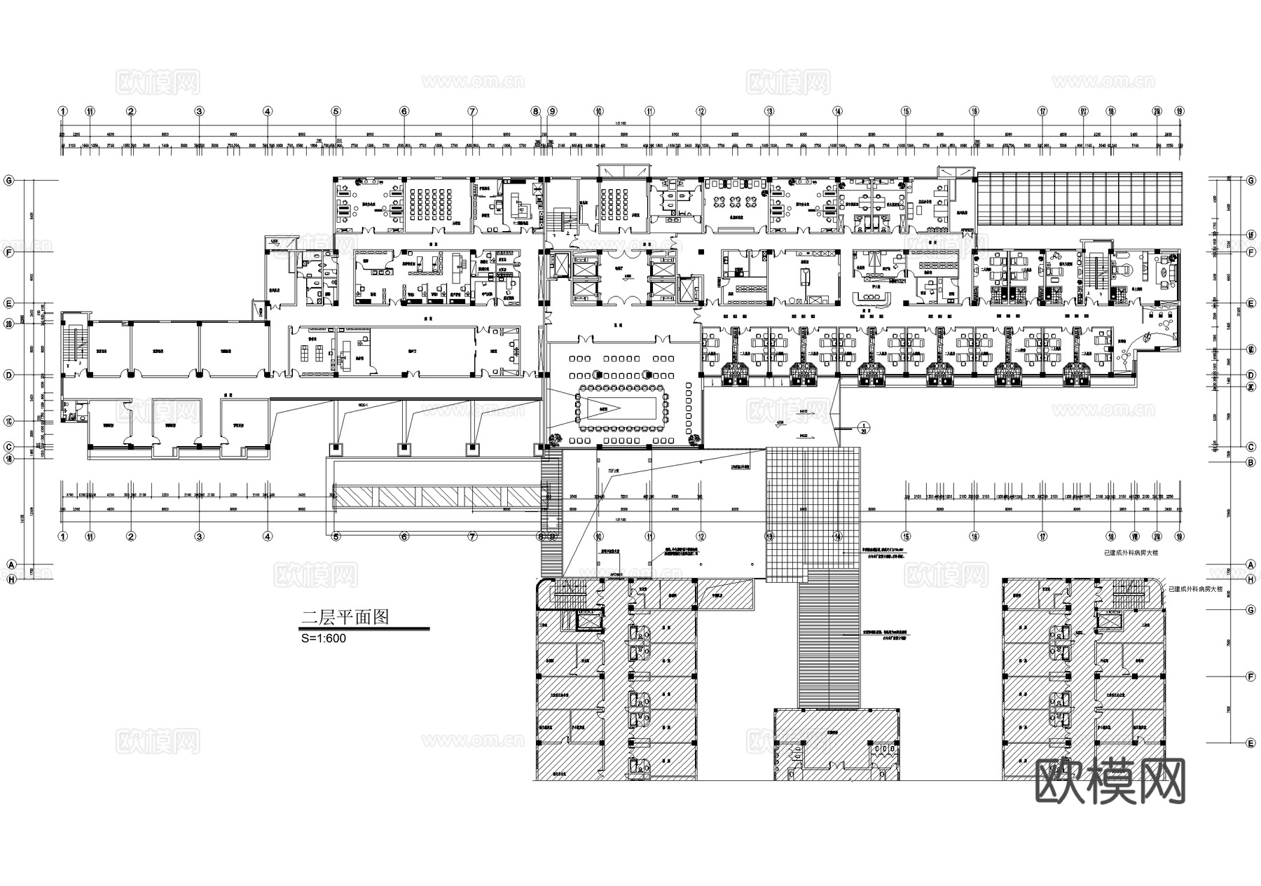病房住院医技综合楼 一二层平面图cad施工图