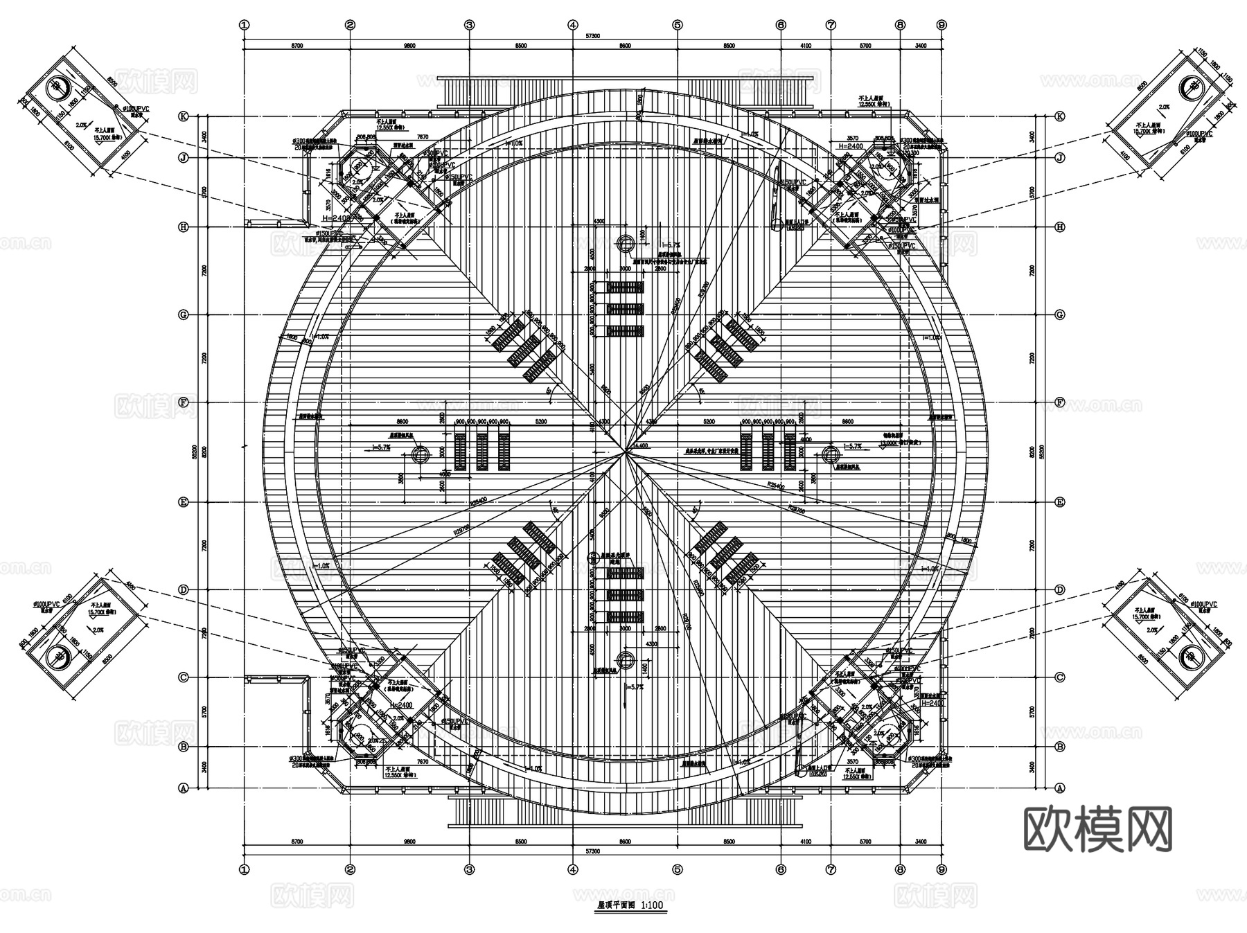 青岛一中校改体育馆平立剖面建筑CAD施工图集cad施工图