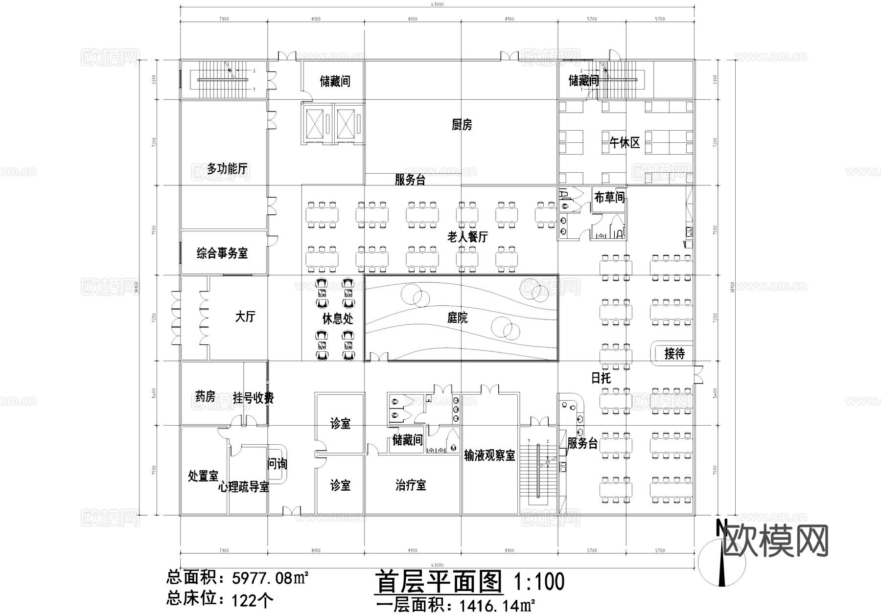 六层养老院敬老院 老年公寓康复中心 建筑平面图cad施工图