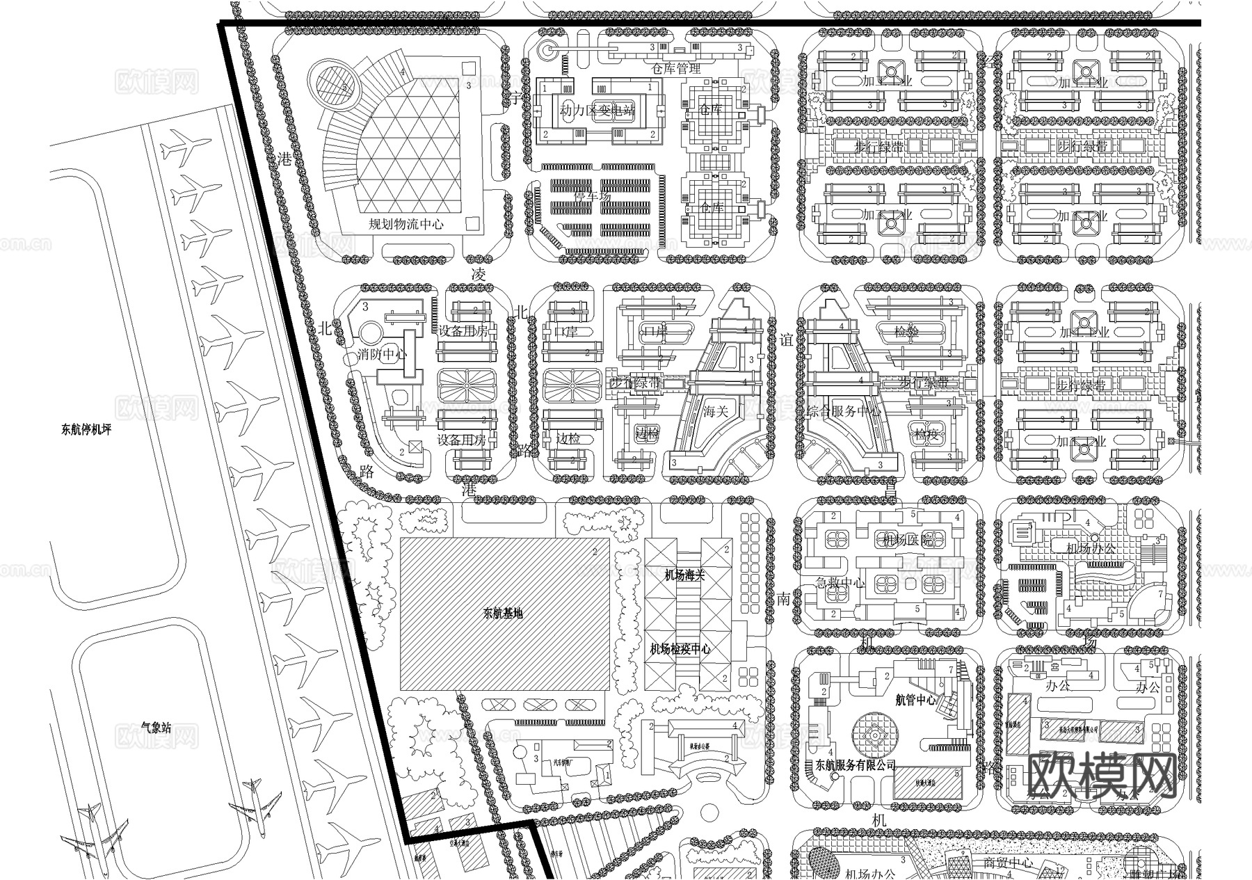 空港区机场陆侧城市规划总平面图cad施工图