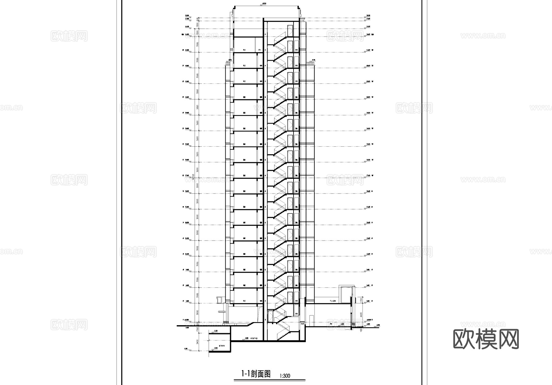 酒店式公寓建筑平面及剖面CAD施工图cad施工图