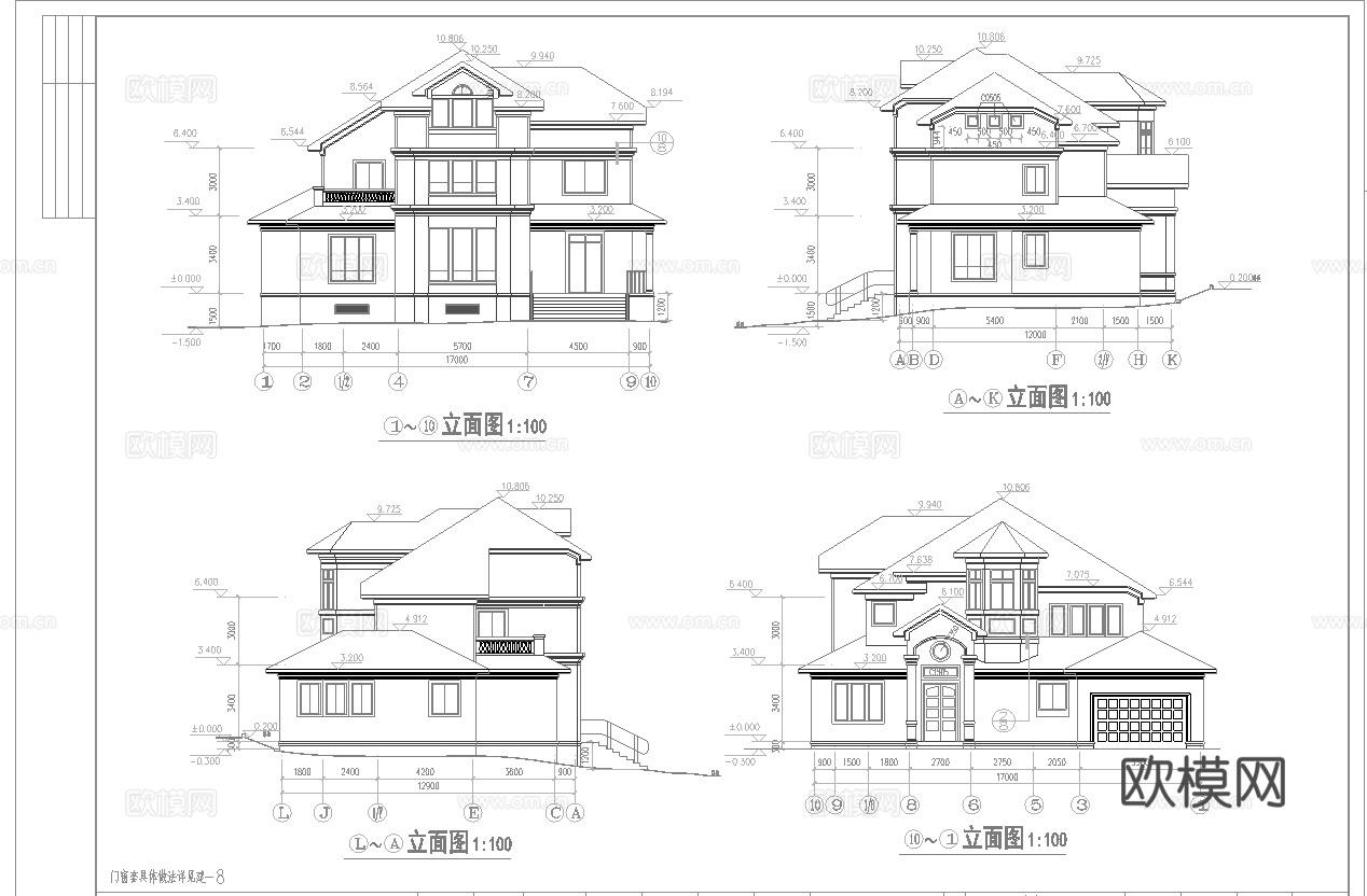 乡村自建房别墅建筑 最新全套施工图设计cad施工图