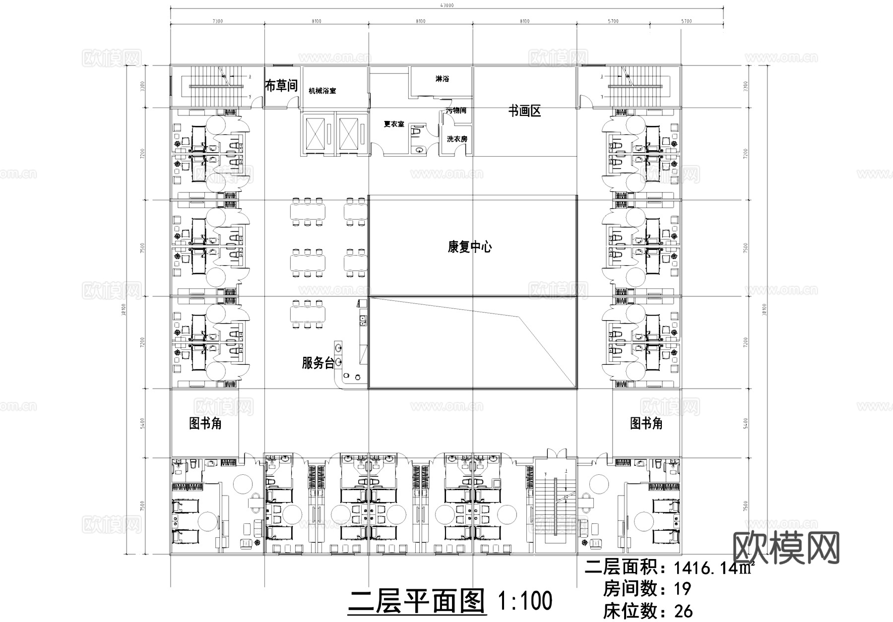 六层养老院敬老院 老年公寓康复中心 建筑平面图cad施工图