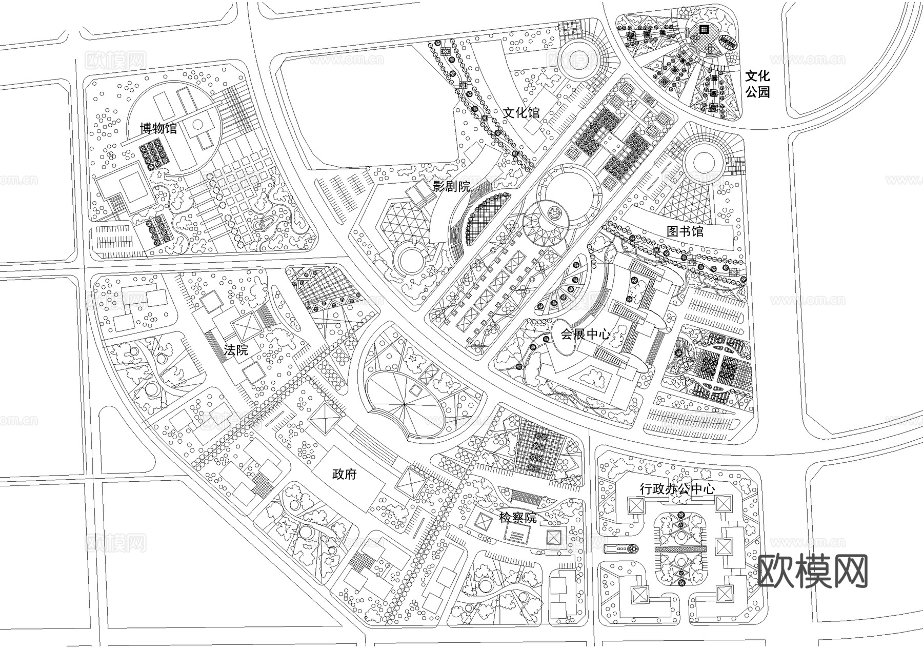 城市规划行政文化办公中心总平面图cad施工图