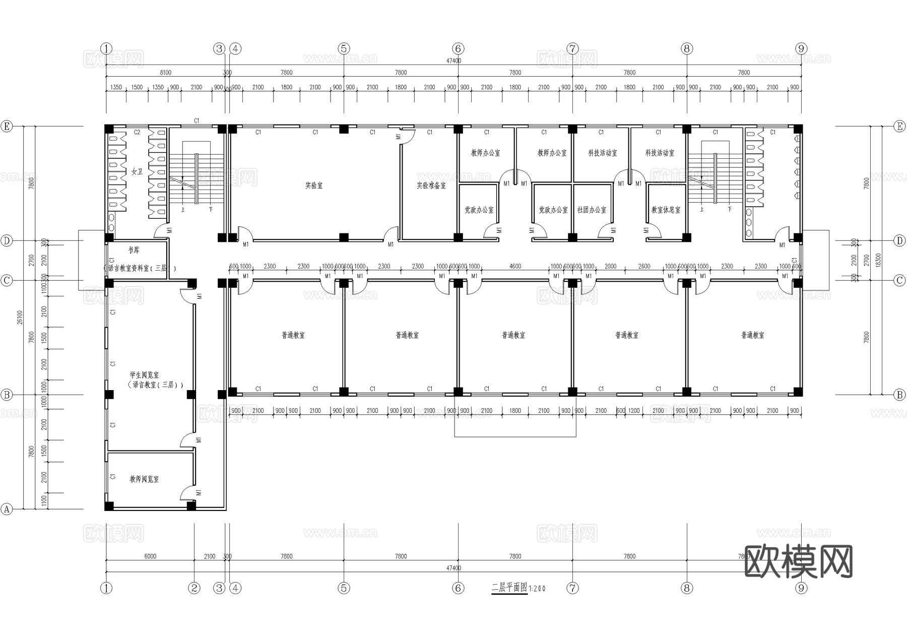 四层教学楼学校建筑cad施工图