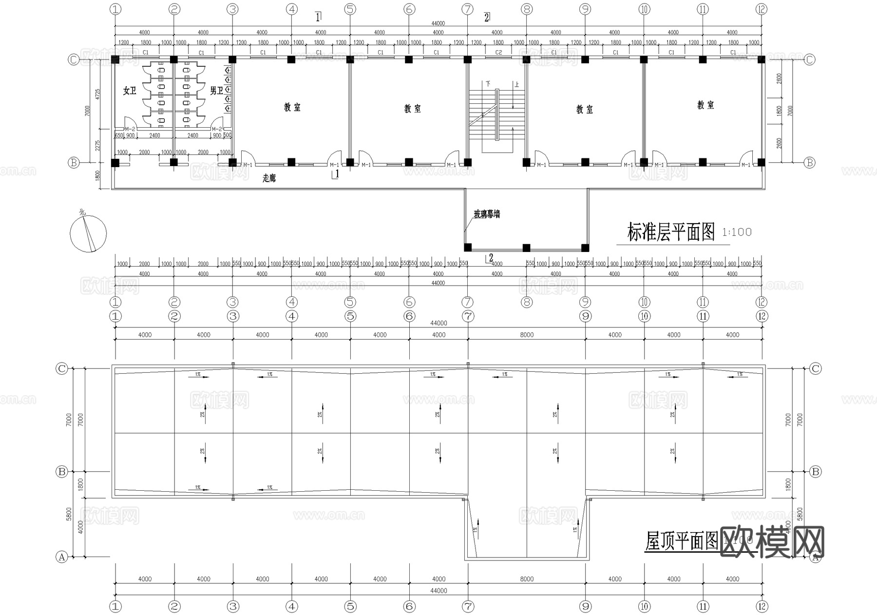 五层高中教学楼学校建筑cad施工图