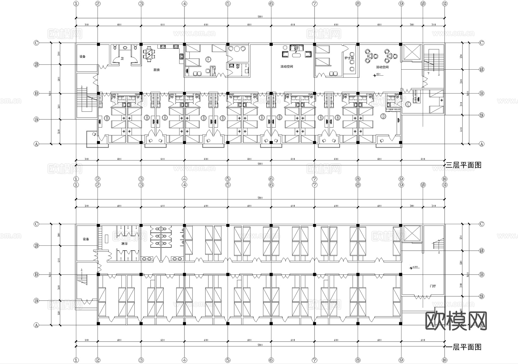 四层敬老院养老院建筑 老年服务中心 建筑平立面图 规划总平面cad施工图