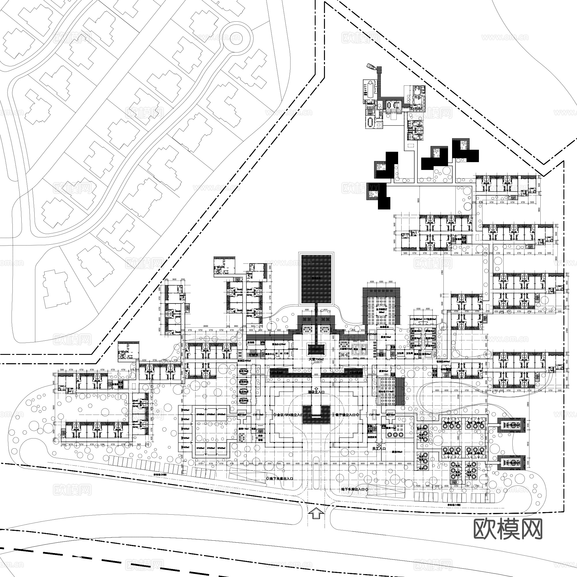 六星湿地度假酒店一层平面CAD施工图cad施工图
