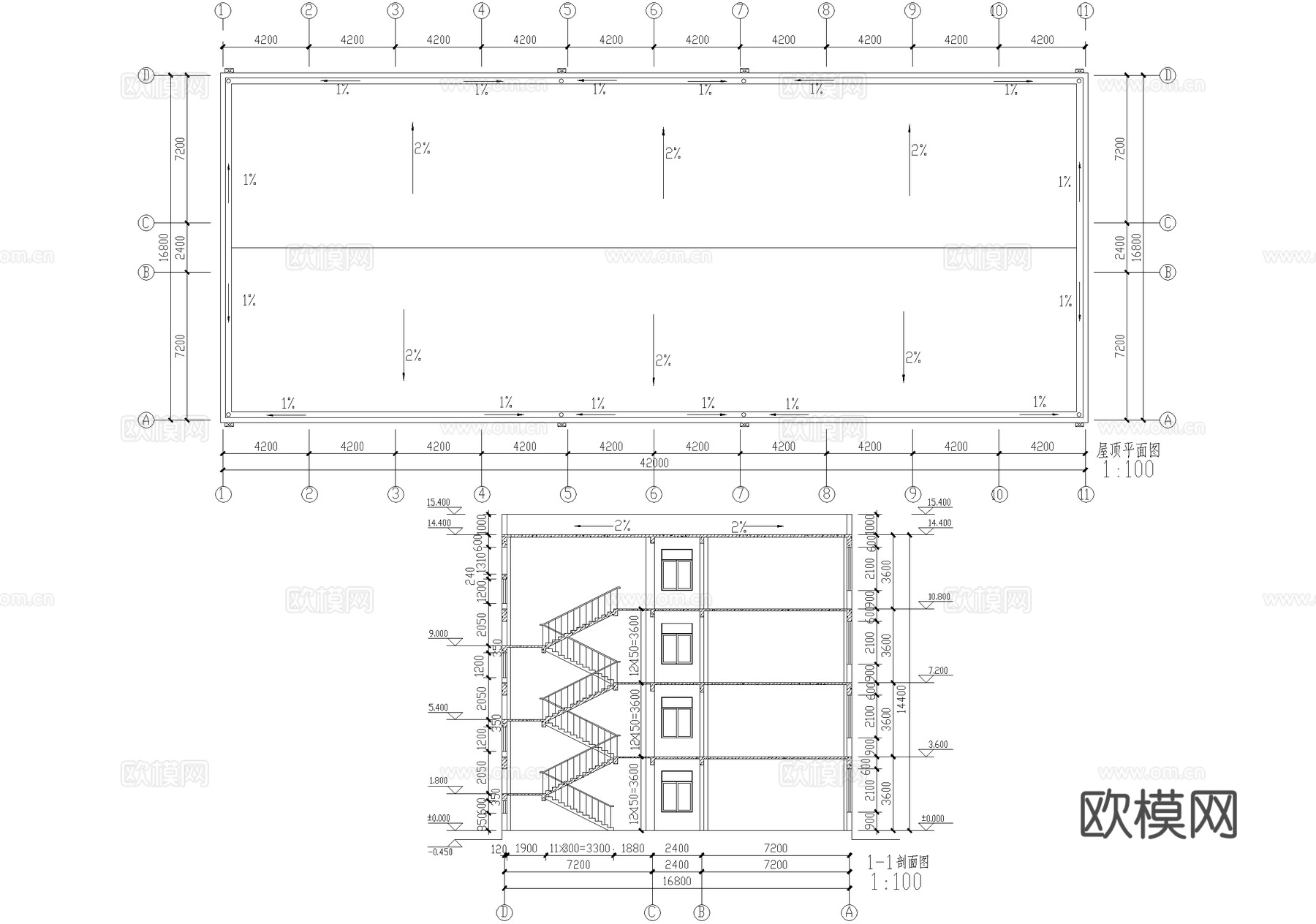 四层中学实验楼学校建筑cad施工图
