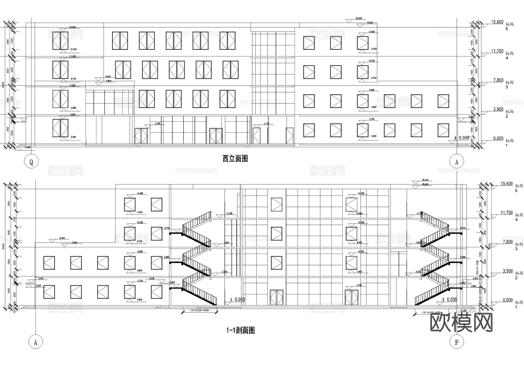 四层教学楼学校建筑cad施工图cad施工图