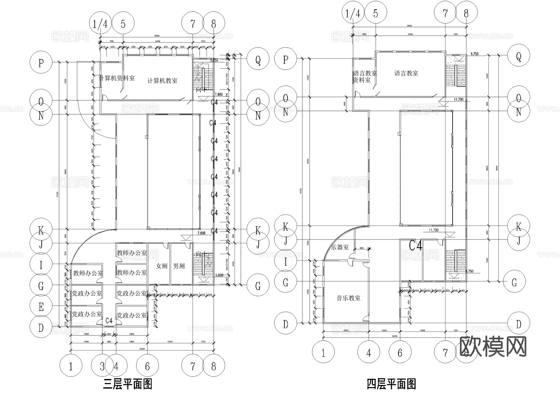 四层教学楼学校建筑cad施工图cad施工图