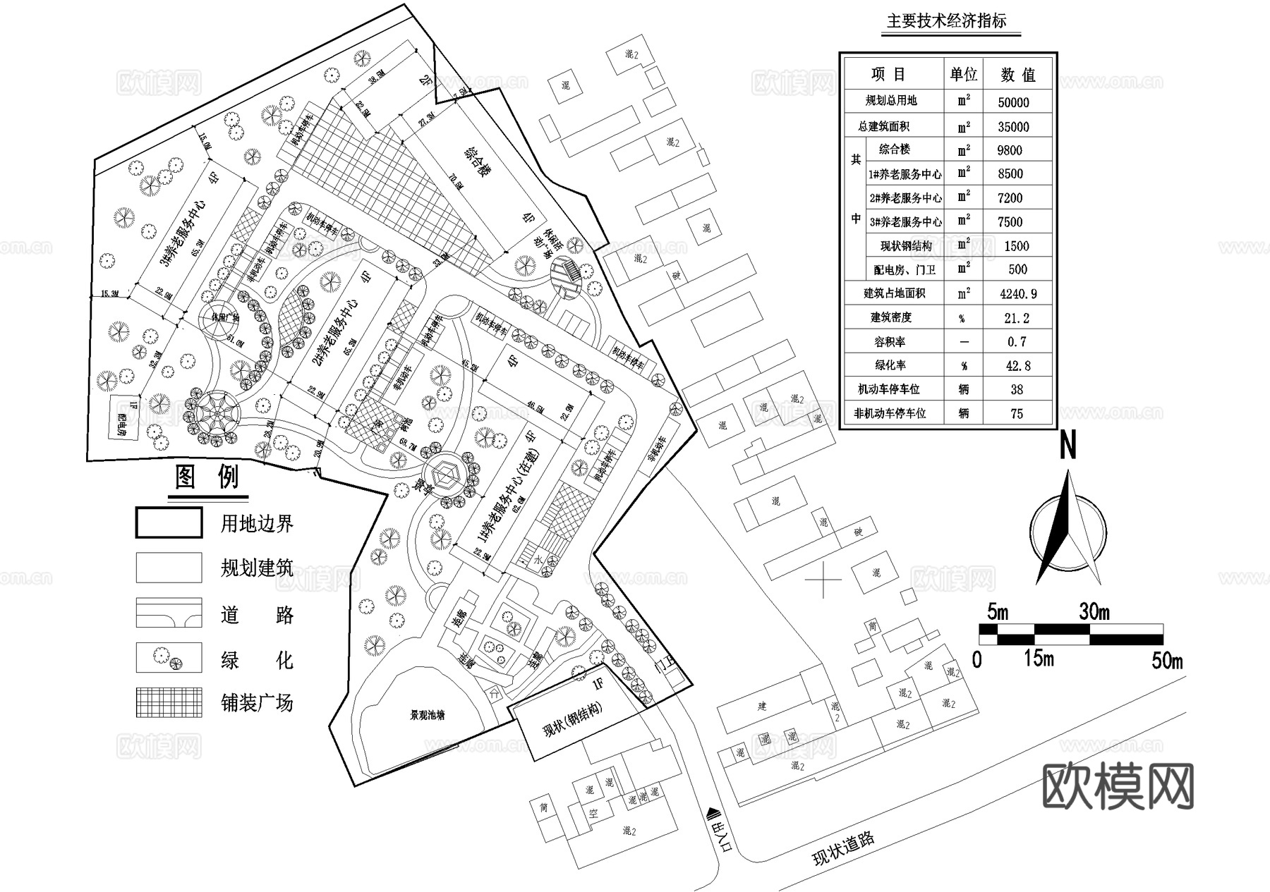 四层养老院敬老院建筑 老年服务中心综合办公楼cad施工图
