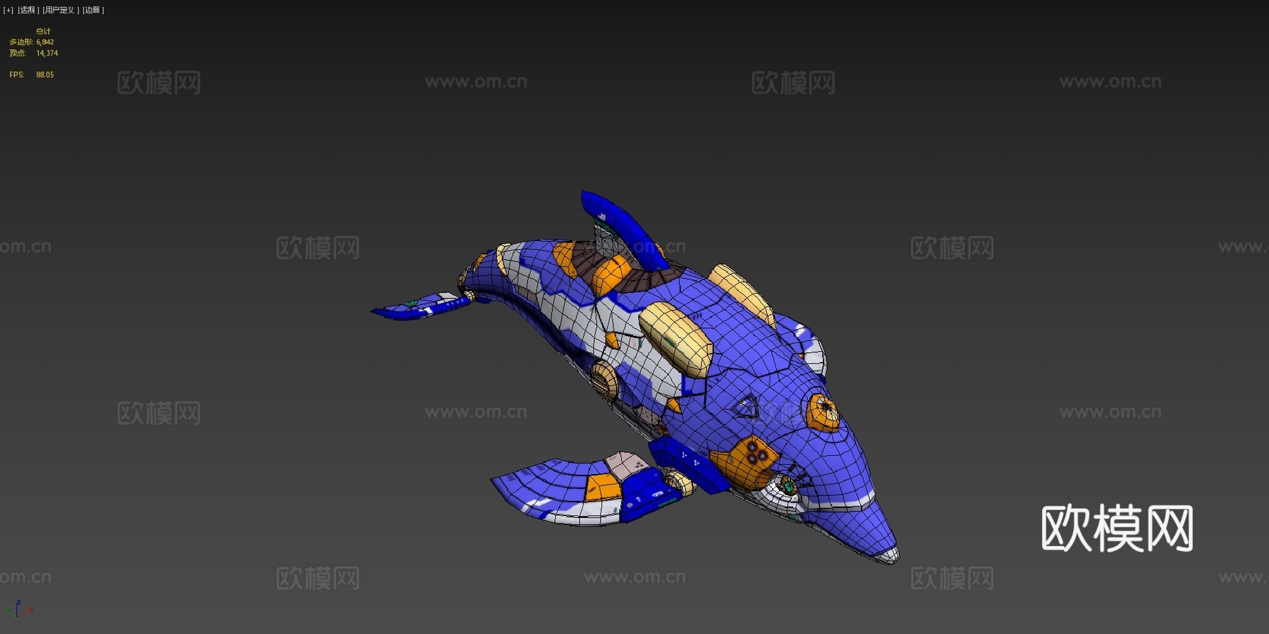 侧翼太空海豚3d模型下载（渲染图4）