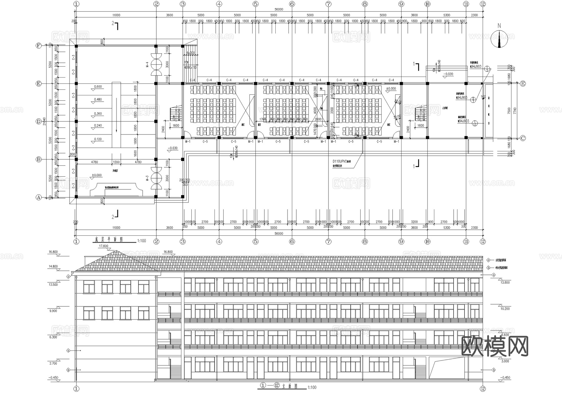 四层中学教学楼学校建筑结构cad施工图