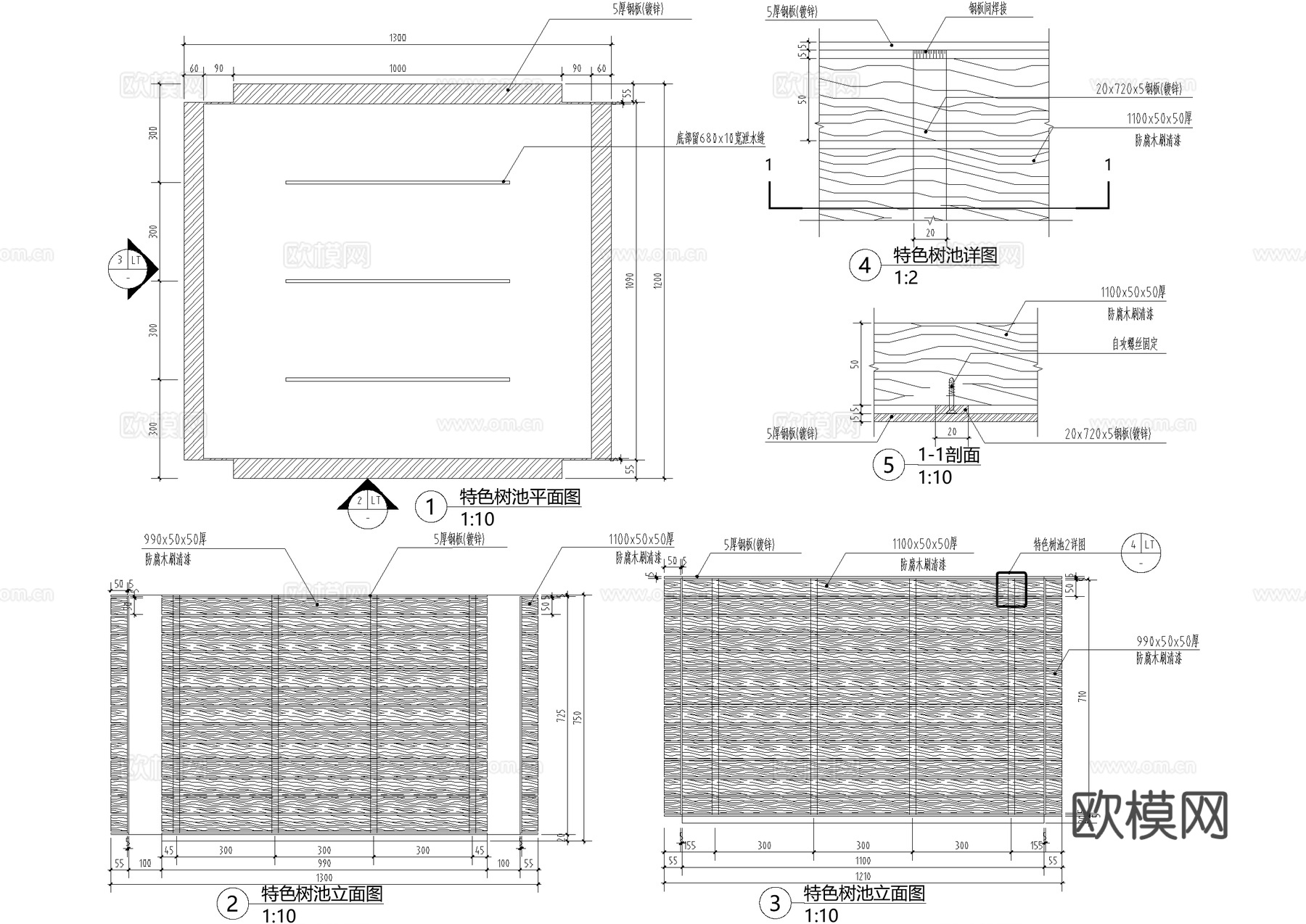 树池 方形矩形树箱花池 种植池cad施工图
