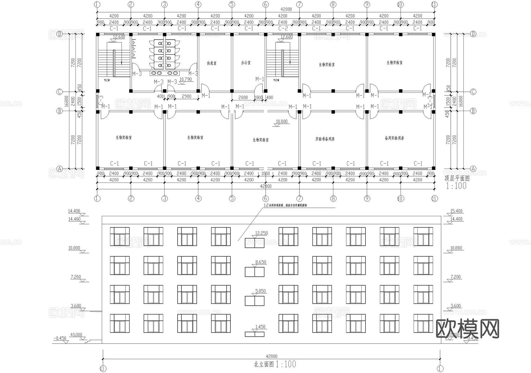 四层中学实验楼学校建筑cad施工图
