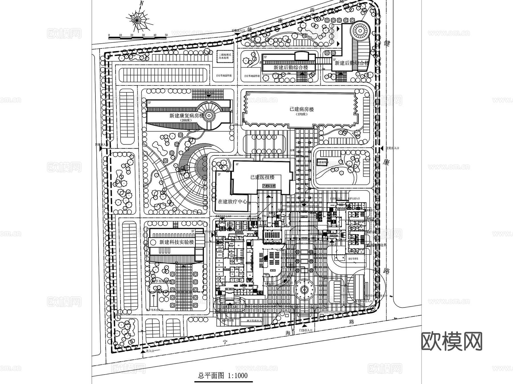 如皋人民医院建筑平剖面CAD施工图集cad施工图