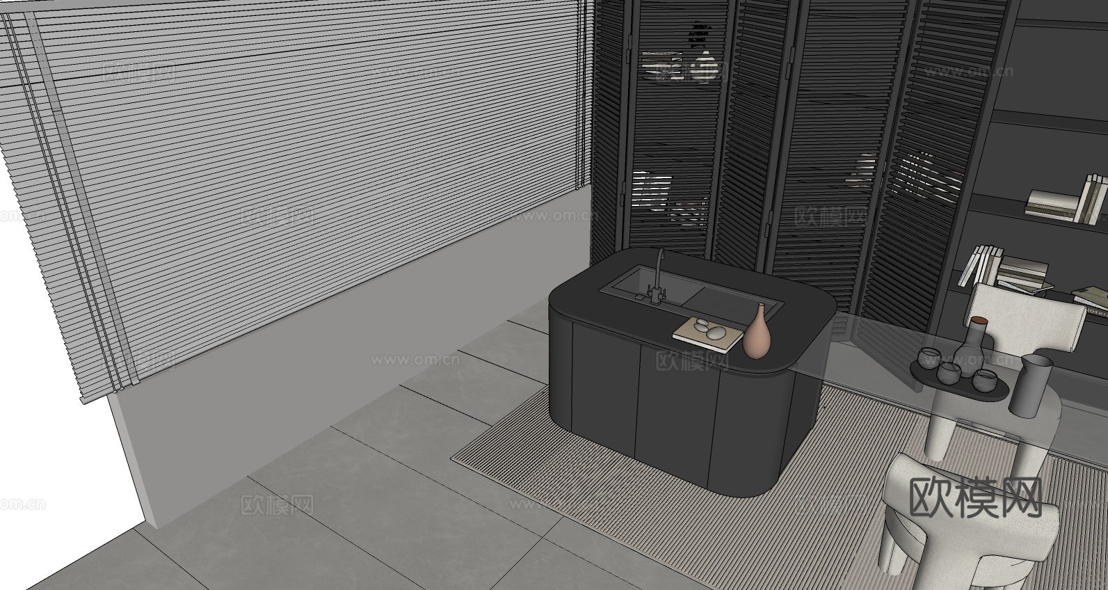 现代简约 吧台 吧台椅 餐厨一体 中岛模型su模型