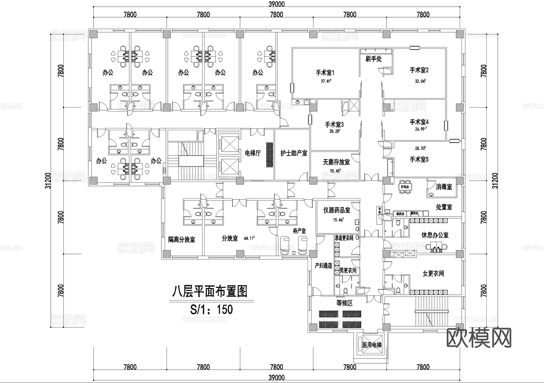 医院门诊楼 九层平面图 地下室cad施工图