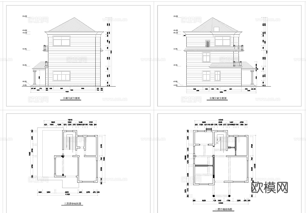 乡村自建房别墅建筑 最新全套施工图设计cad施工图