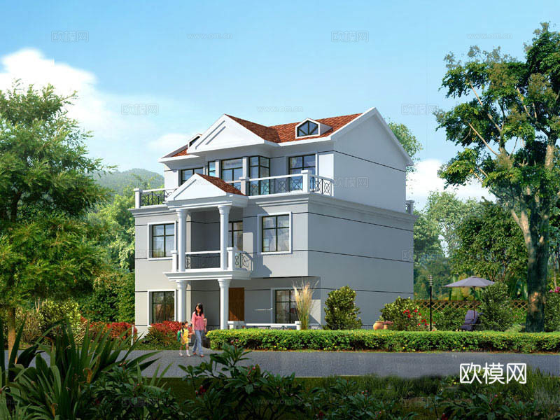 乡村自建房别墅建筑 最新全套施工图 效果图设计cad施工图下载（渲染图2）