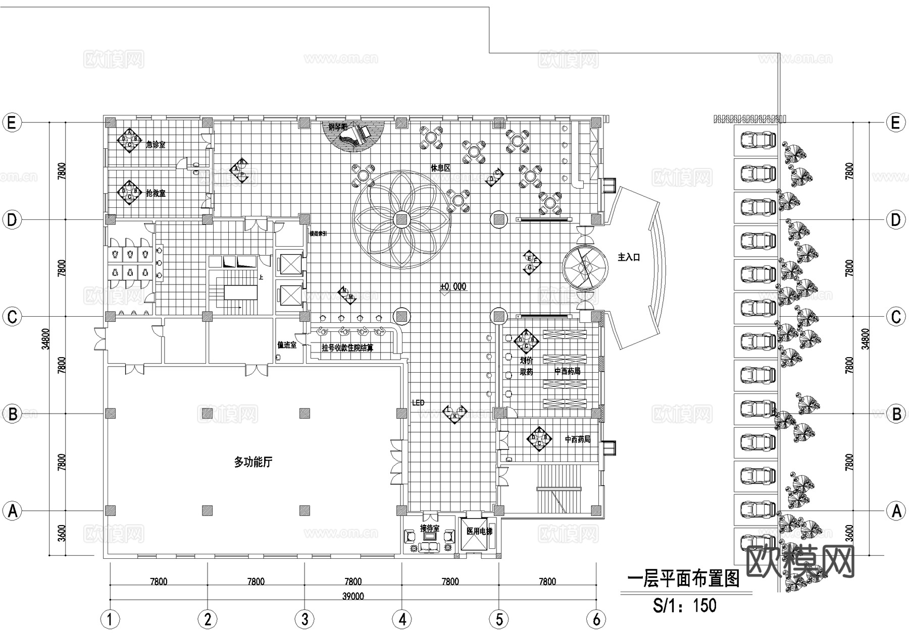 医院门诊楼 九层平面图 地下室cad施工图