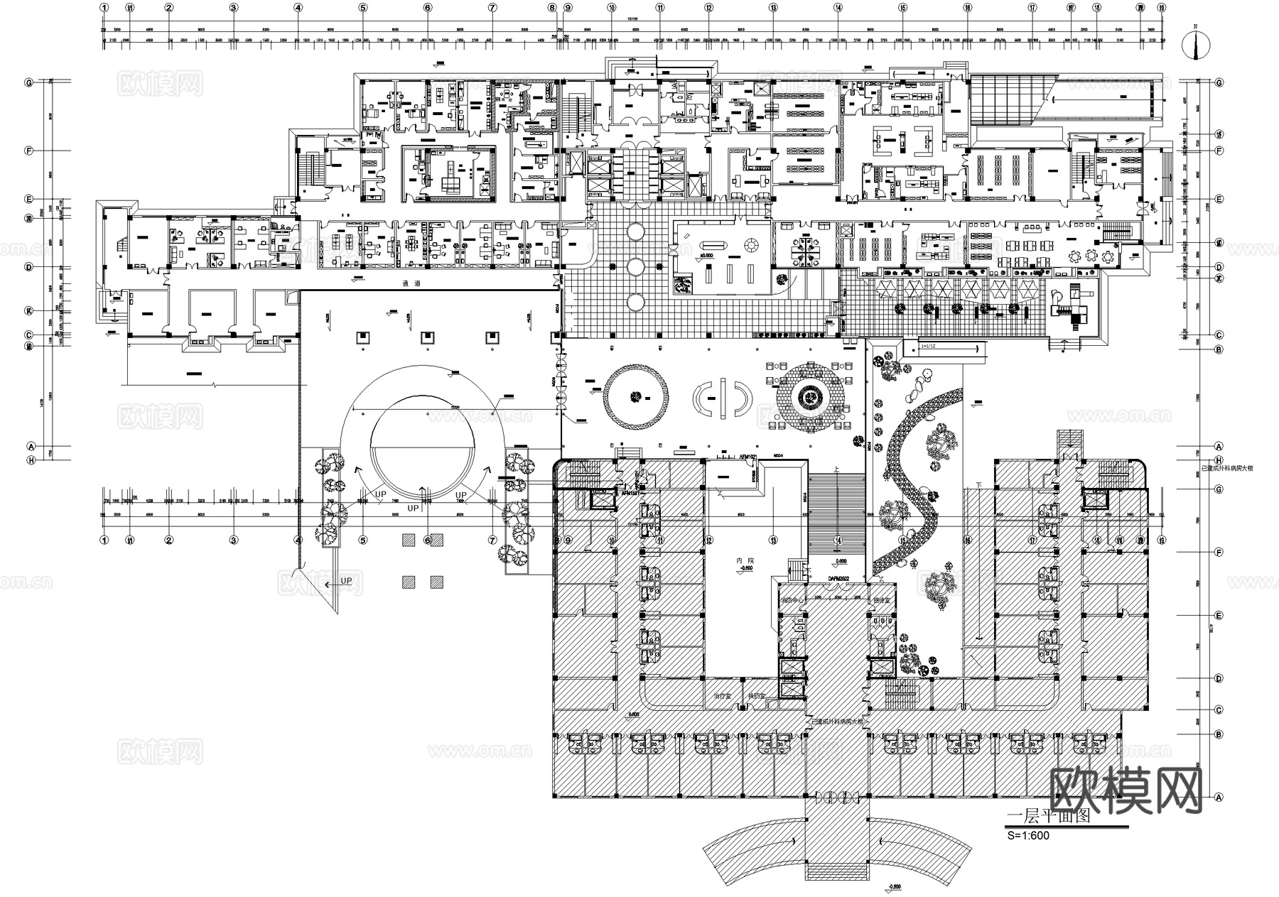 病房住院医技综合楼 一二层平面图cad施工图