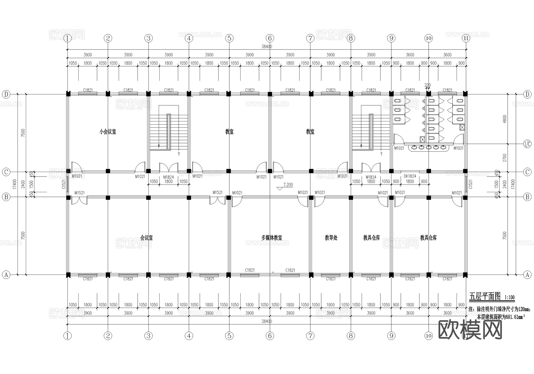 四层中学教学楼学校建筑cad施工图