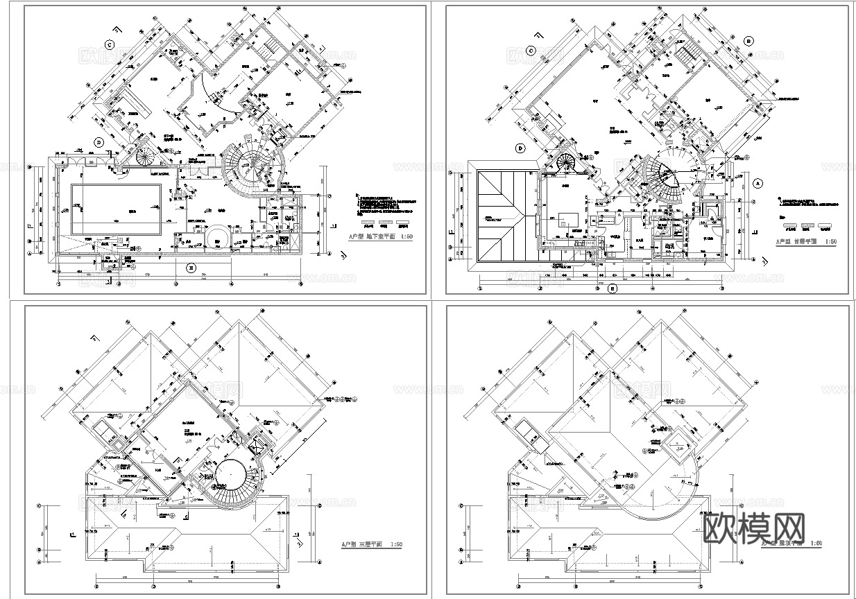 乡村自建房别墅建筑 最新全套施工图设计cad施工图