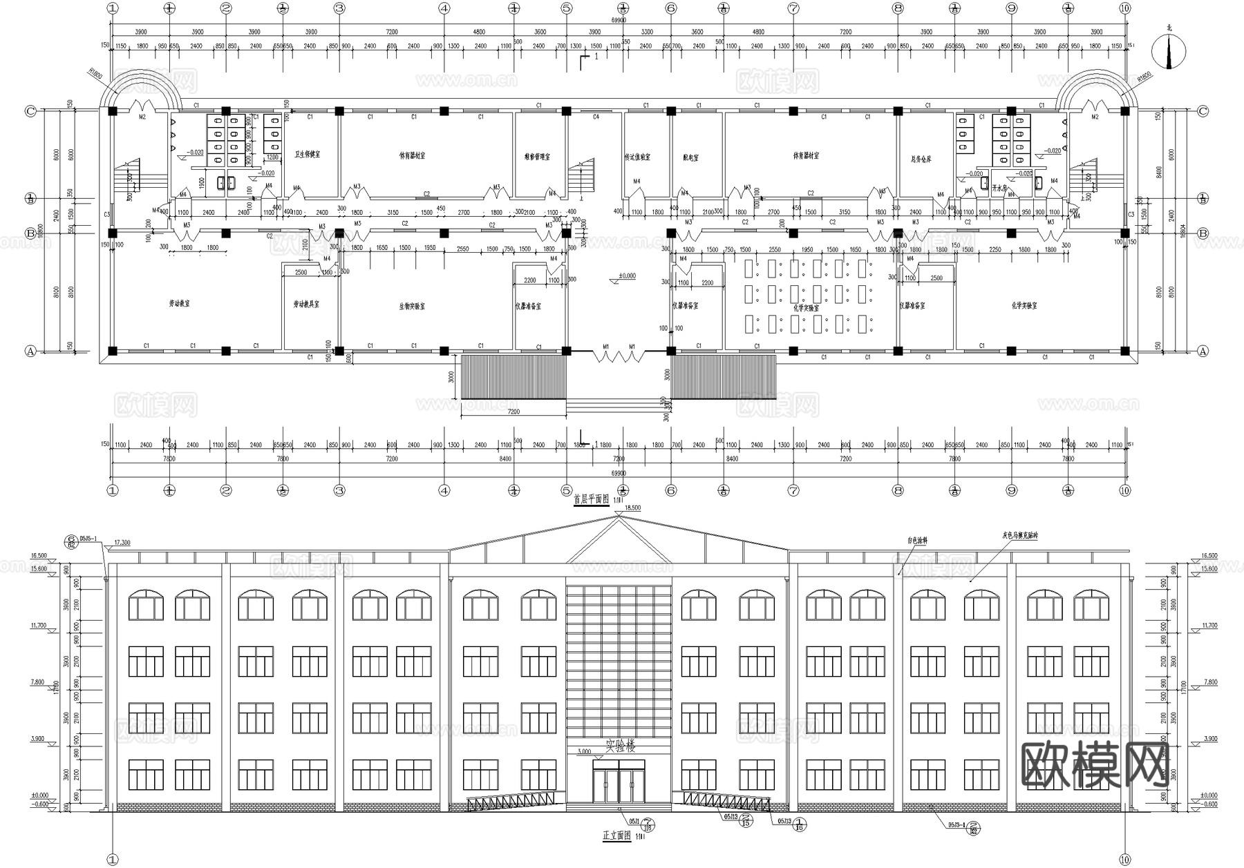 四层中学实验楼学校建筑cad施工图
