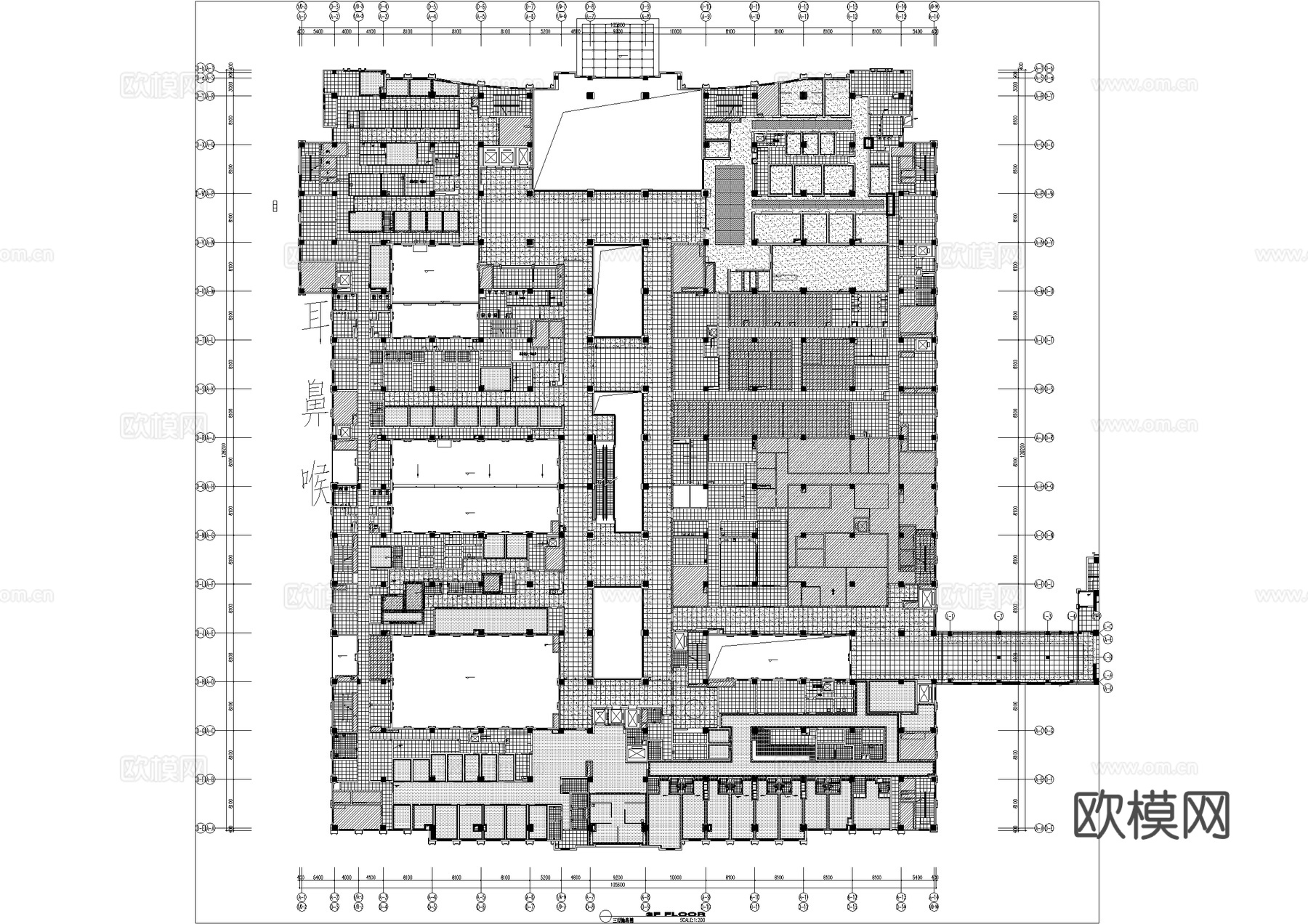 医院门诊医技楼三层 耳鼻喉科口腔牙科 平面图cad施工图