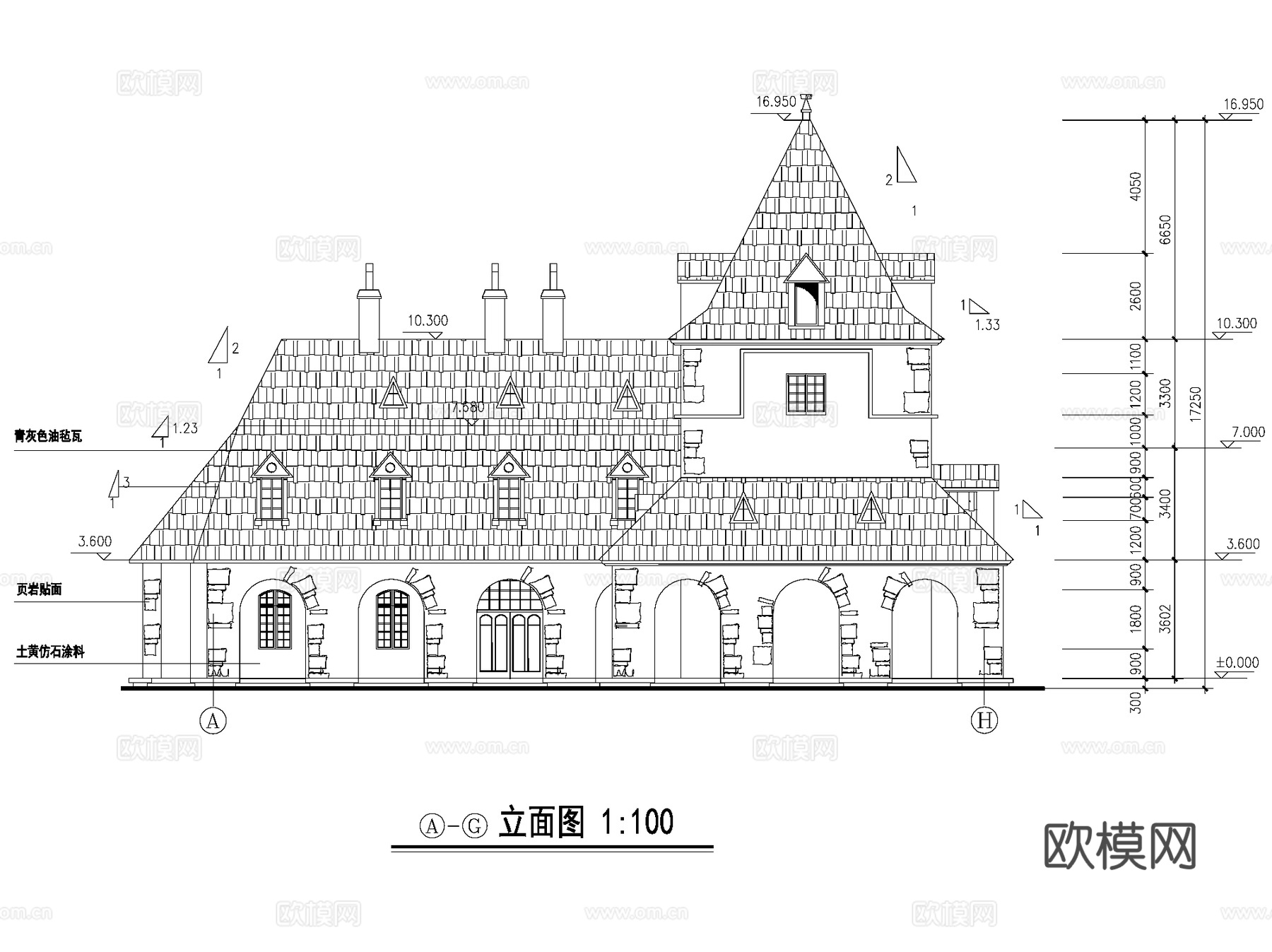 欧式城堡餐厅饭店建筑CAD施工图cad施工图