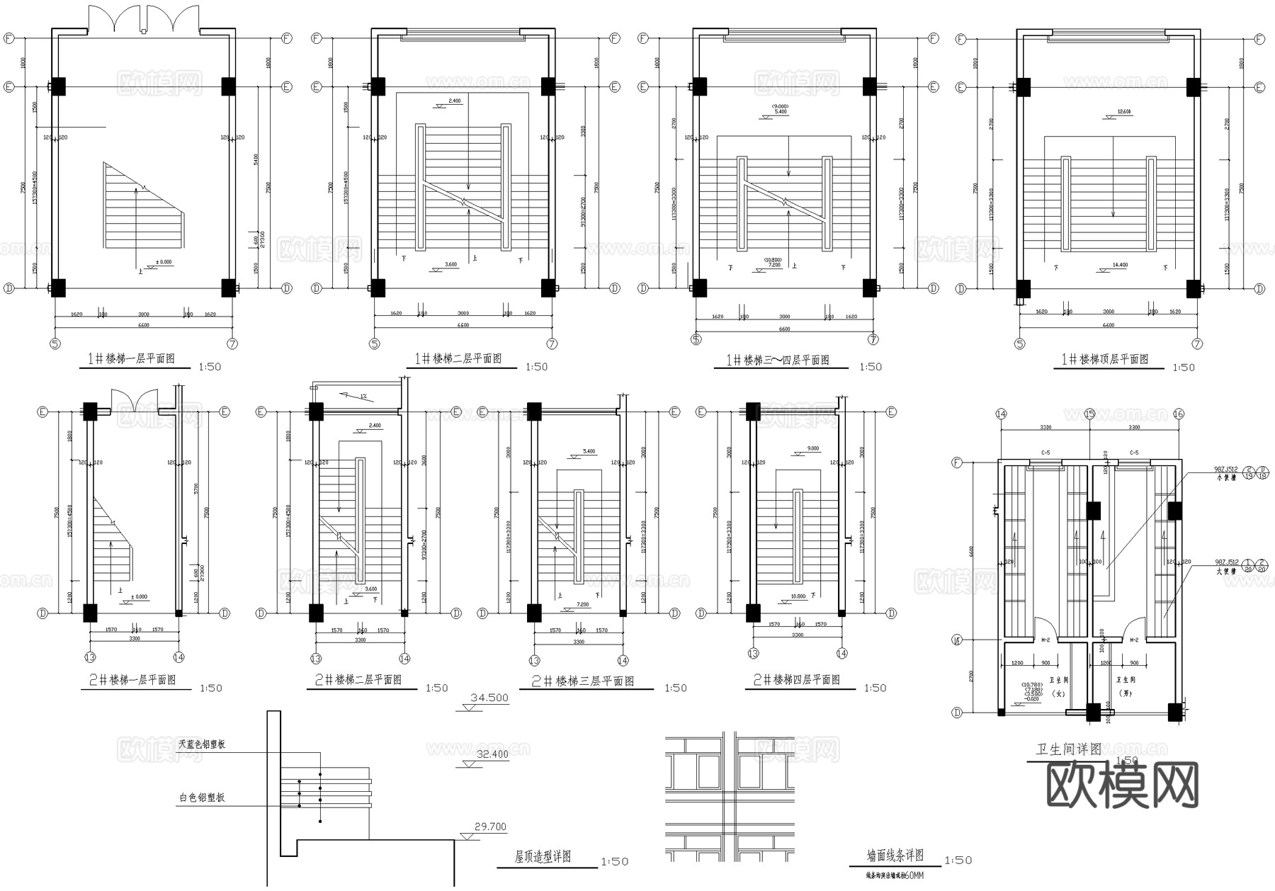 四层中学教学楼学校建筑cad施工图
