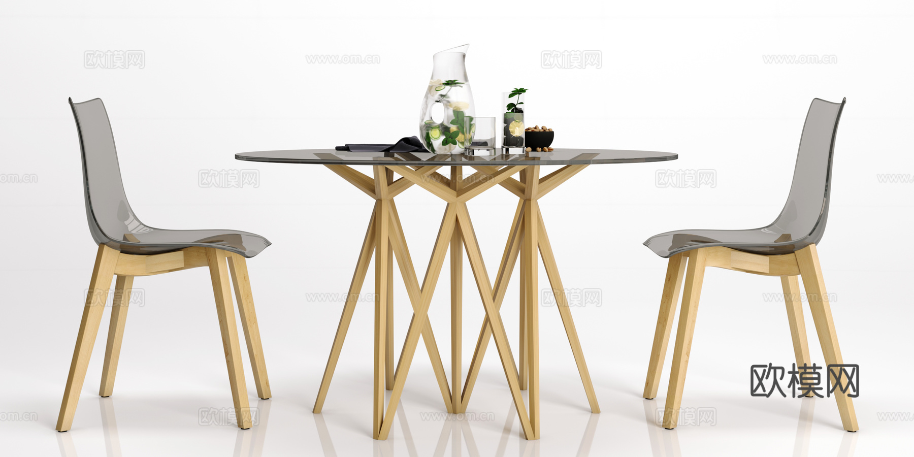 现代餐桌 休闲椅子 摆件组合3d模型下载（渲染图1）