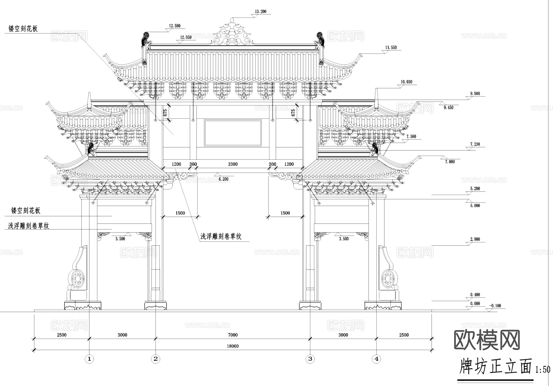 石柱木斗拱屋盖牌坊古建筑CAD施工图集cad施工图cad施工图