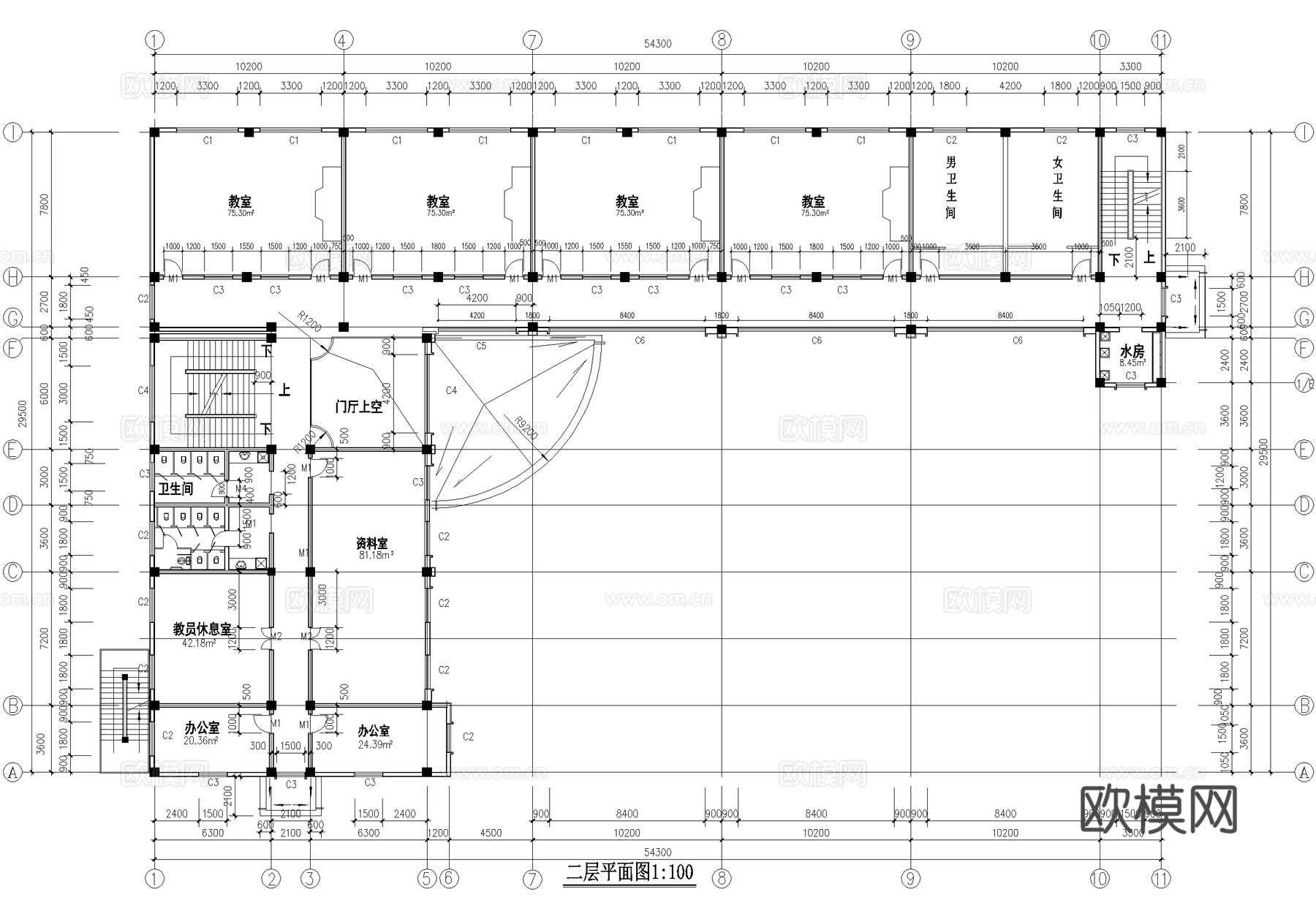 四层教学楼教室学校建筑cad施工图