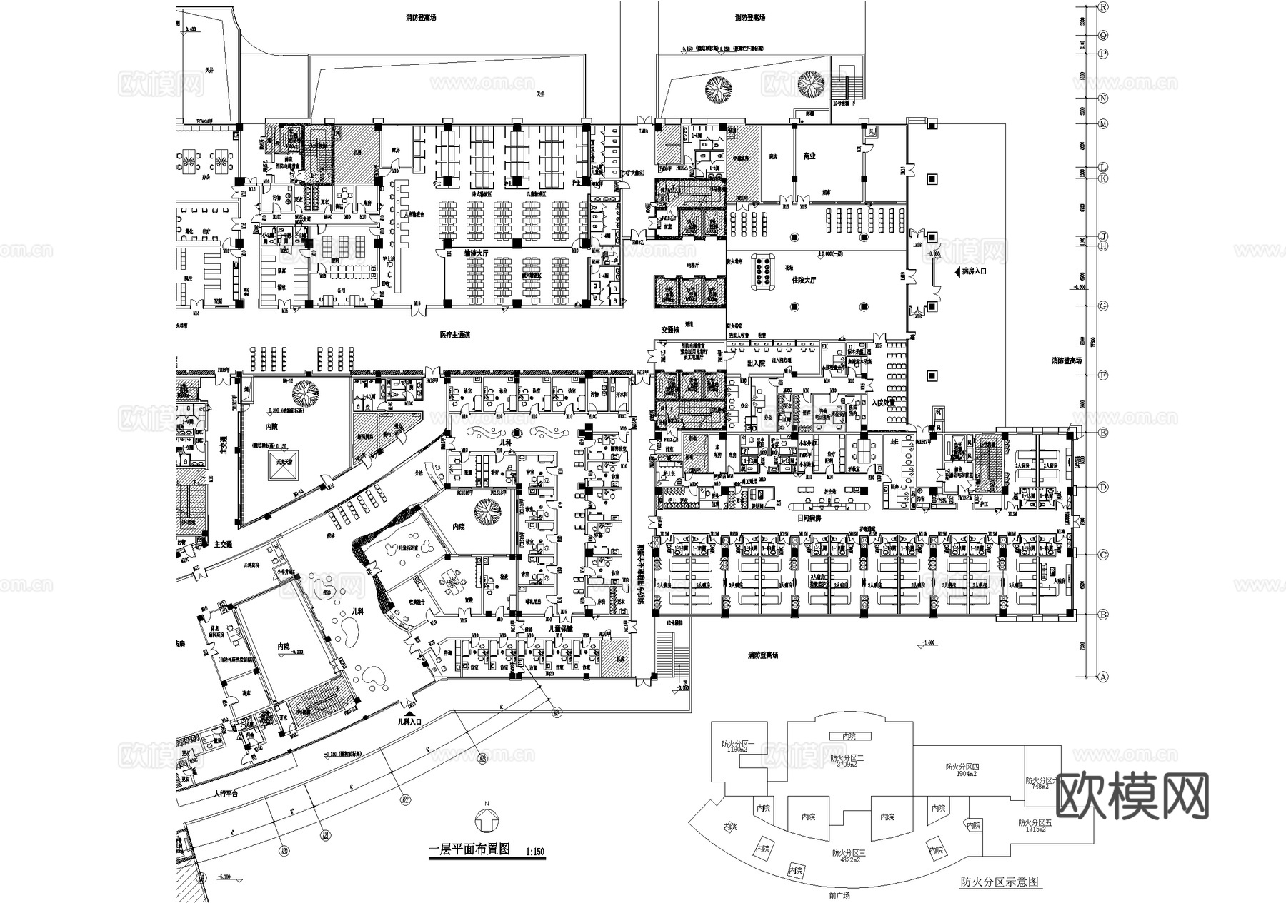 医院门诊病房住院医技楼平面图cad施工图