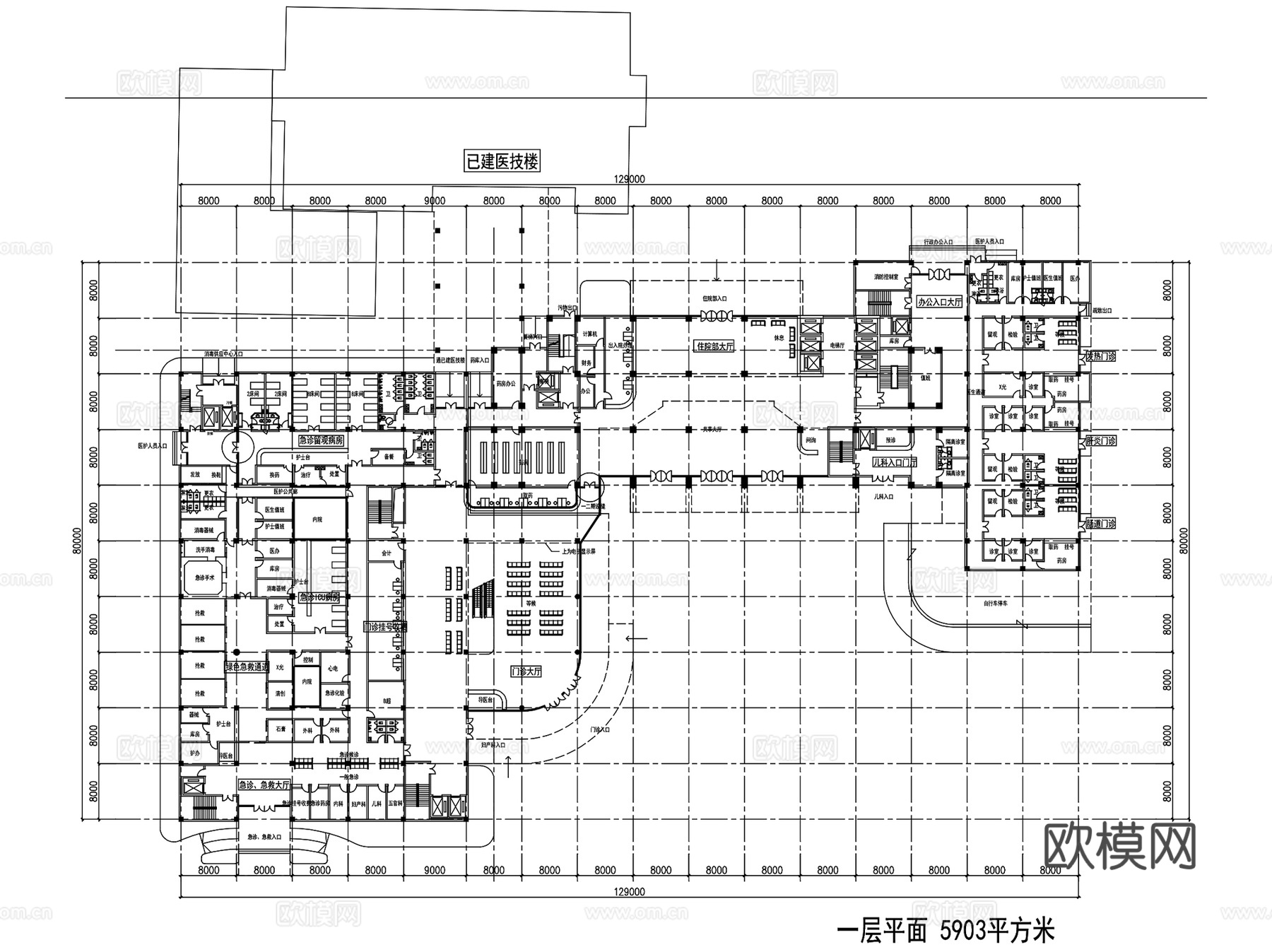 如皋人民医院建筑平剖面CAD施工图集cad施工图