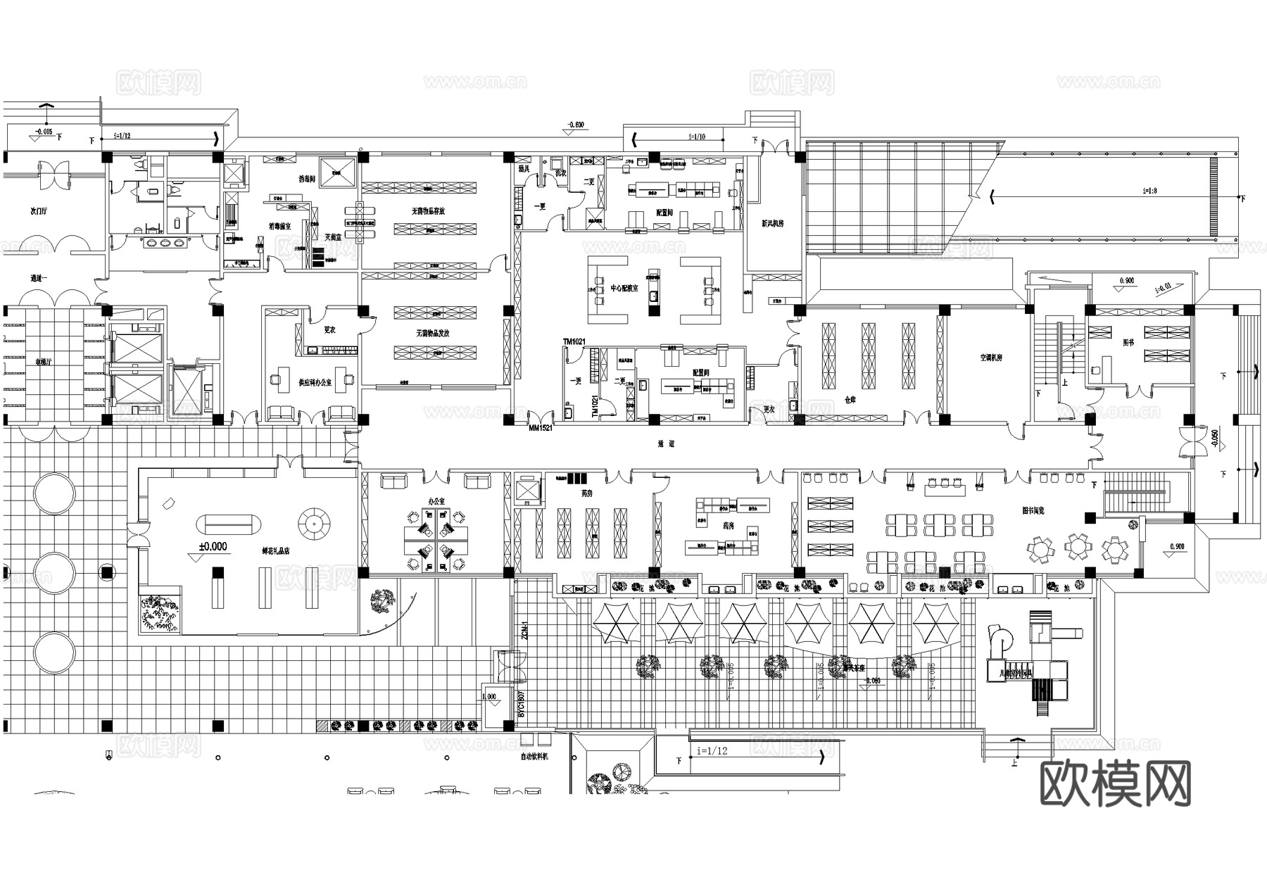 病房住院医技综合楼 一二层平面图cad施工图