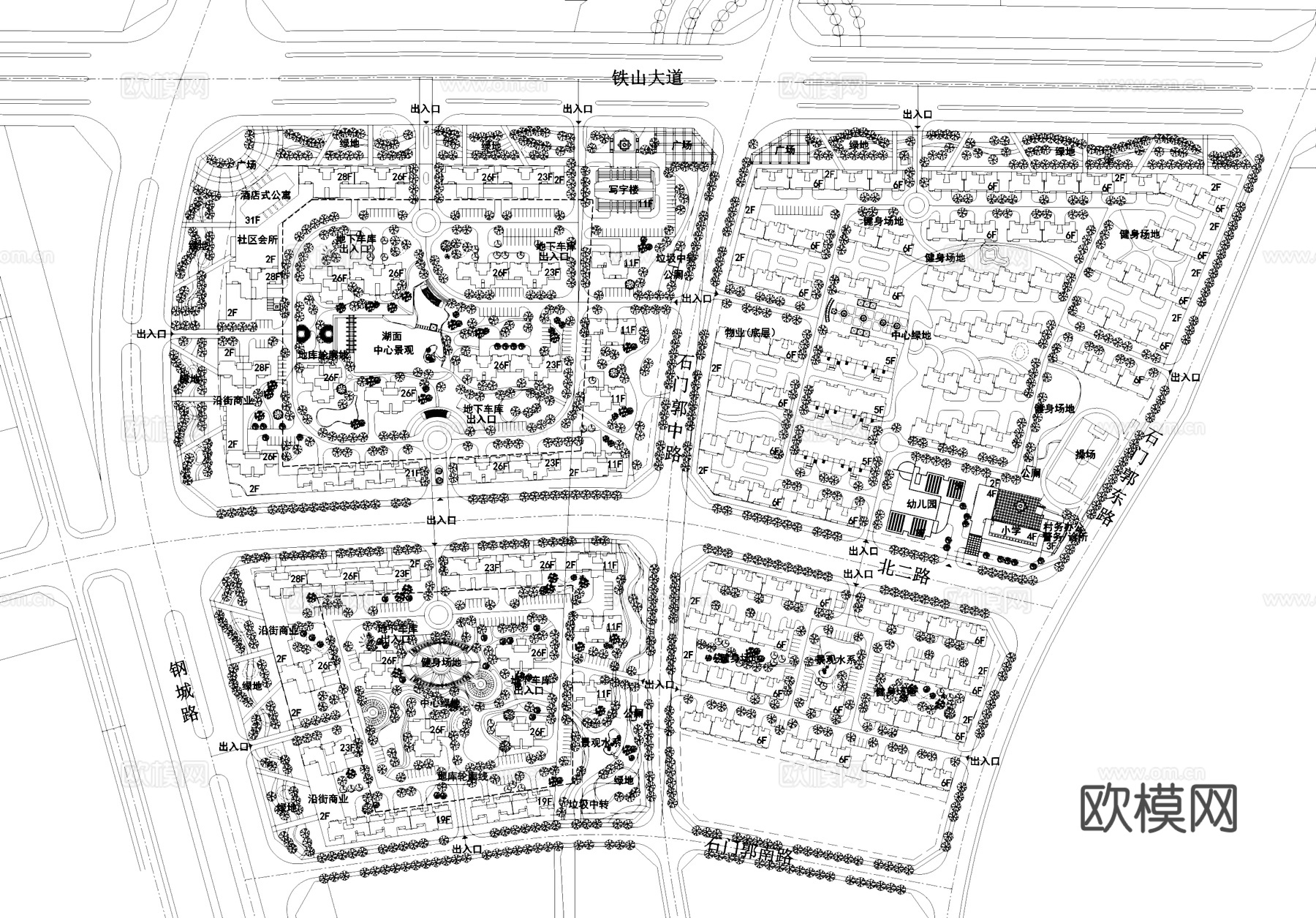 居住区住宅小区景观总平面CAD施工图cad施工图