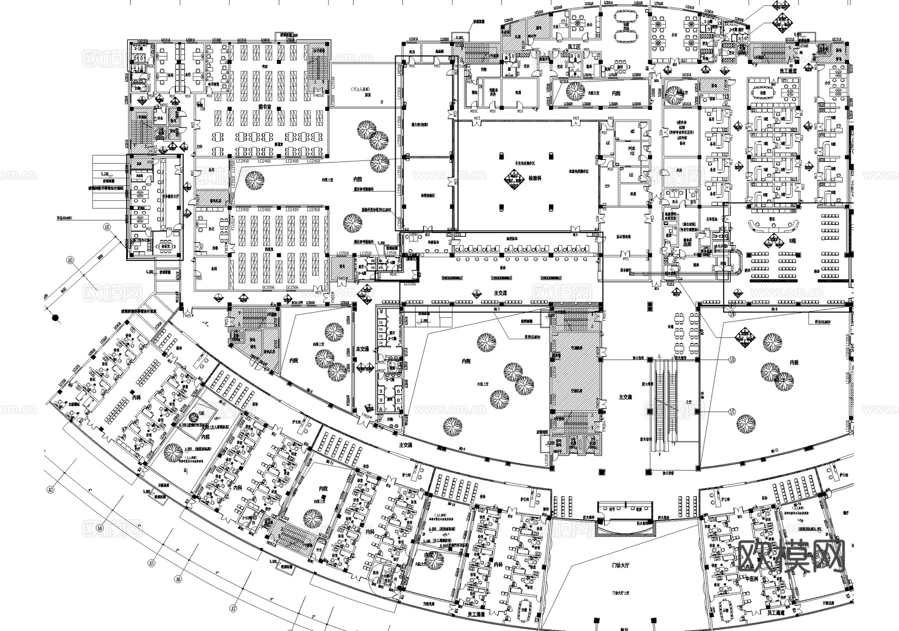 医院门诊病房住院医技楼平面图cad施工图