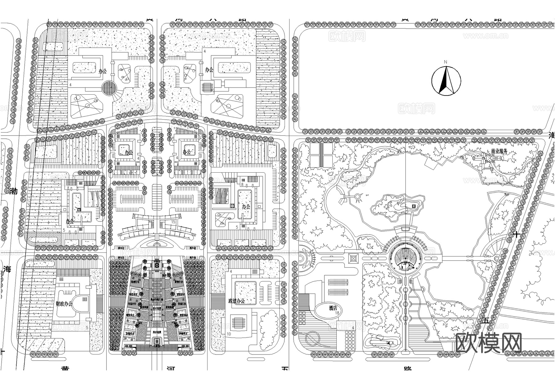 行政文化中心城市规划平面图cad施工图