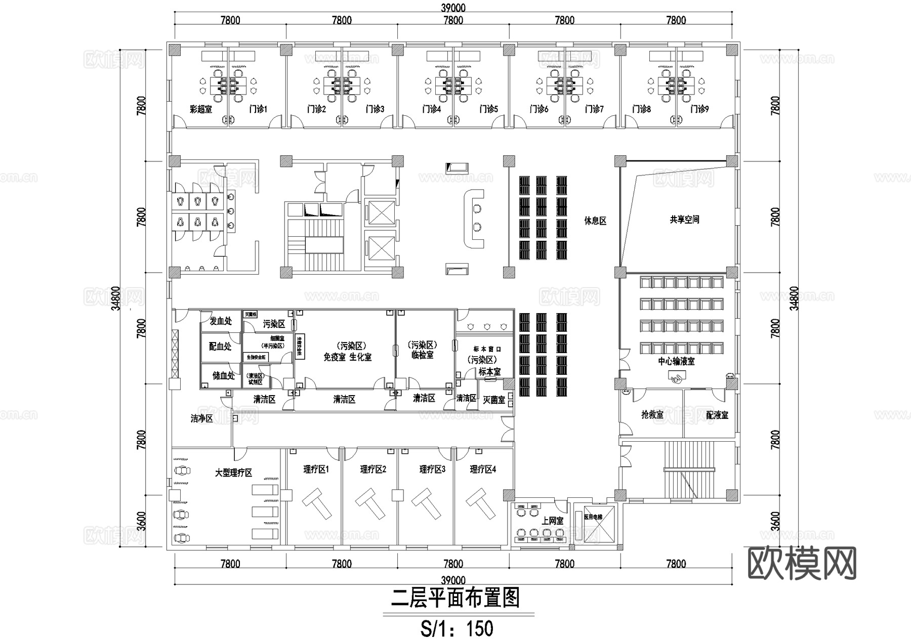 医院门诊楼 九层平面图 地下室cad施工图