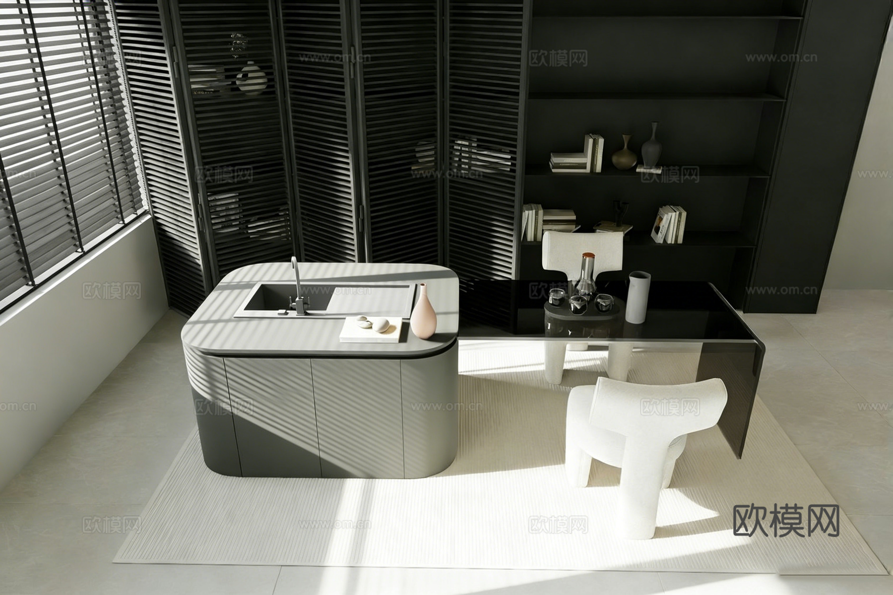 现代简约 吧台 吧台椅 餐厨一体 中岛模型su模型