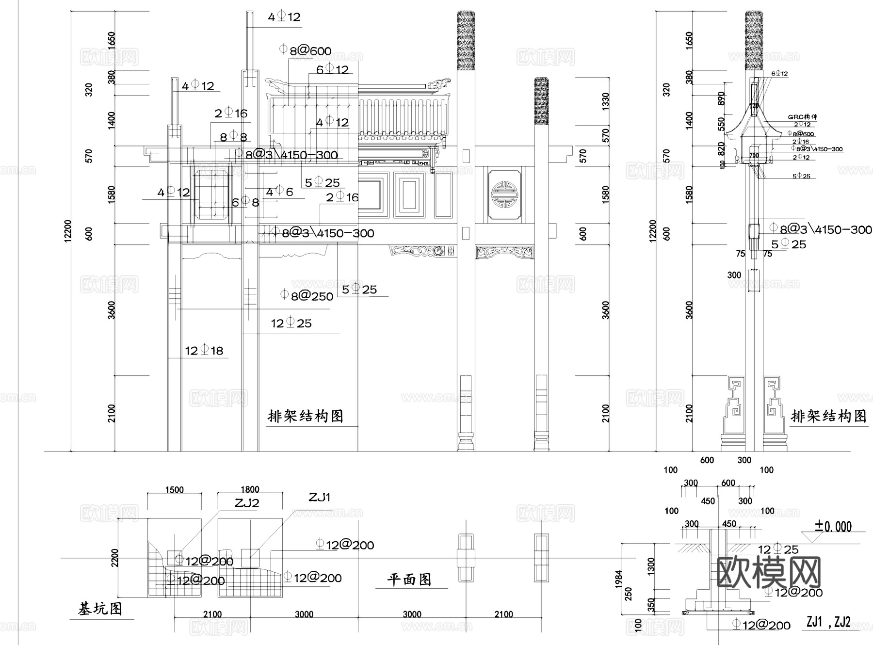 南派古典牌坊牌楼古建筑CAD施工图cad施工图cad施工图